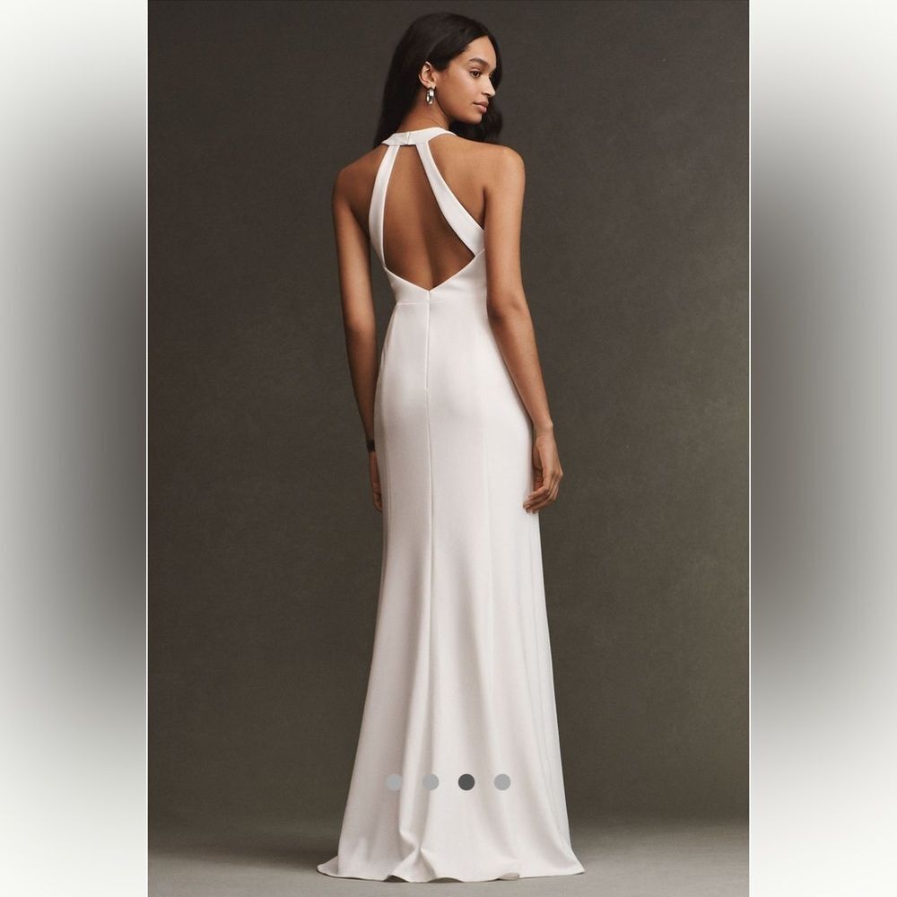 BHLDN White Halter Neck Wedding Dress with Front Slit - Picture 5 of 10